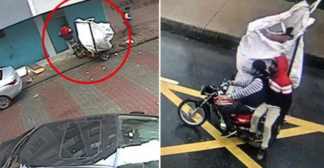 Bakırköy'de çaldıkları eşyaları çekçekli motosikletle götürürken kameraya yakalandılar