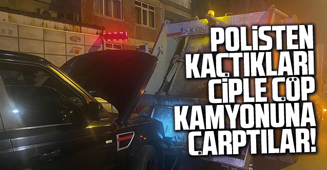 Ataşehir'de polisten kaçtıkları lüks ciple çöp kamyonuna çarptılar