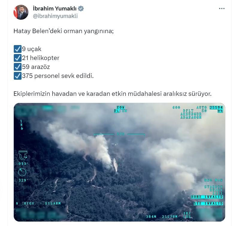 Orman Bakanı Yumaklı'dan Hatay'daki yangınla ilgili açıklama