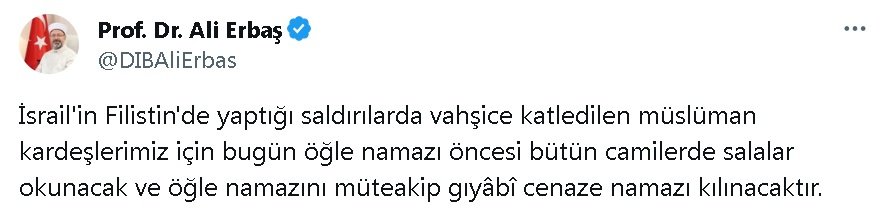 Ali Erbaş: Bütün camilerde gıyabi cenaze namazı kılınacak
