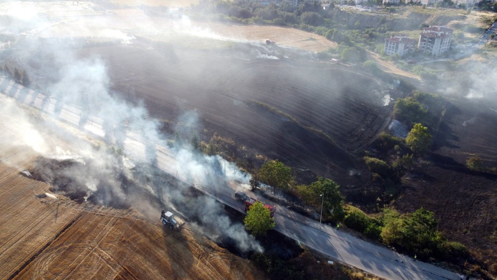 Edirne'deki TOKİ konutlarının yakınında anız yangını!