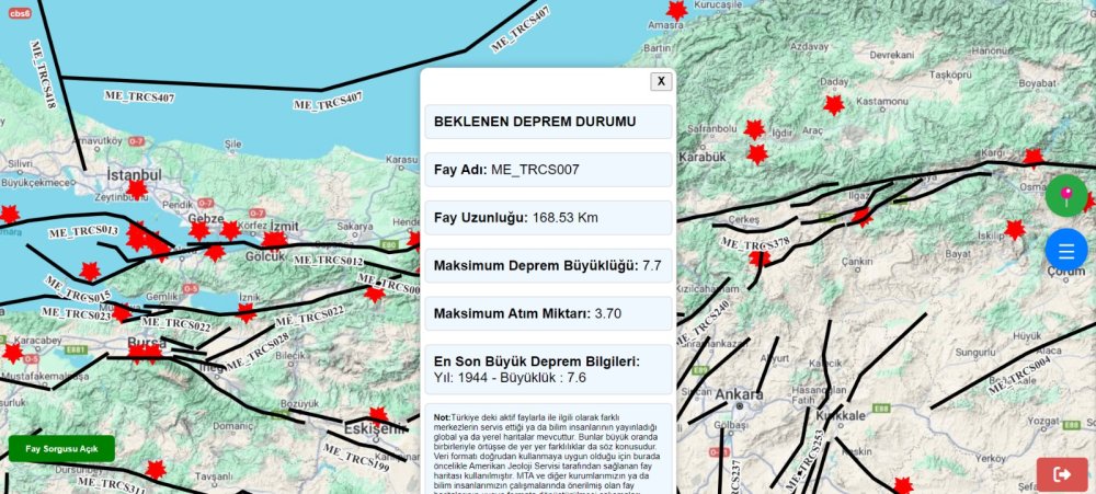 Deprem Bilgi Sistemi uygulamasına fay hatları da eklendi