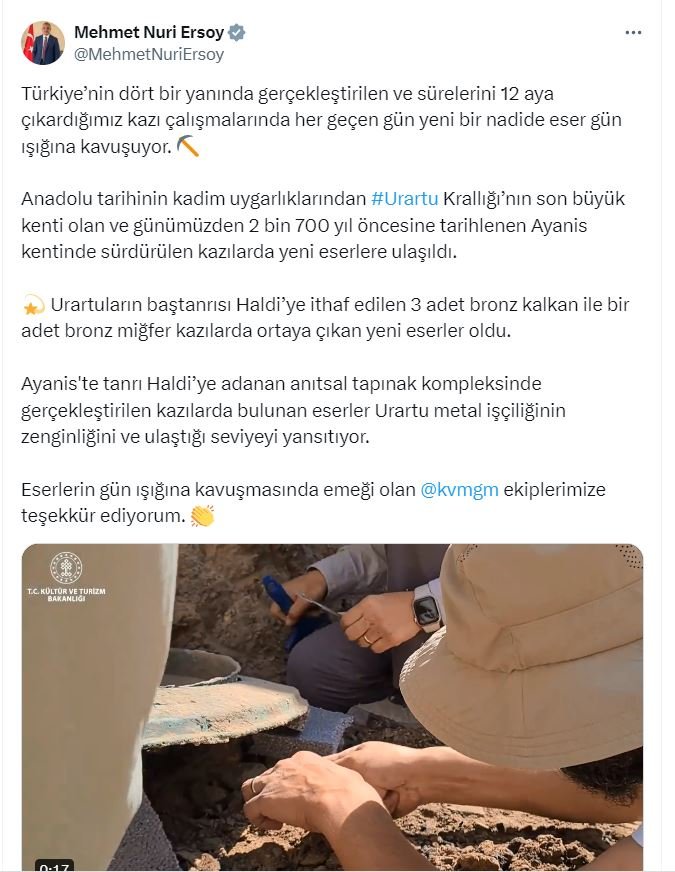 Ayanis Kenti'nde bronz 3 kalkan ile 1 miğfer bulundu